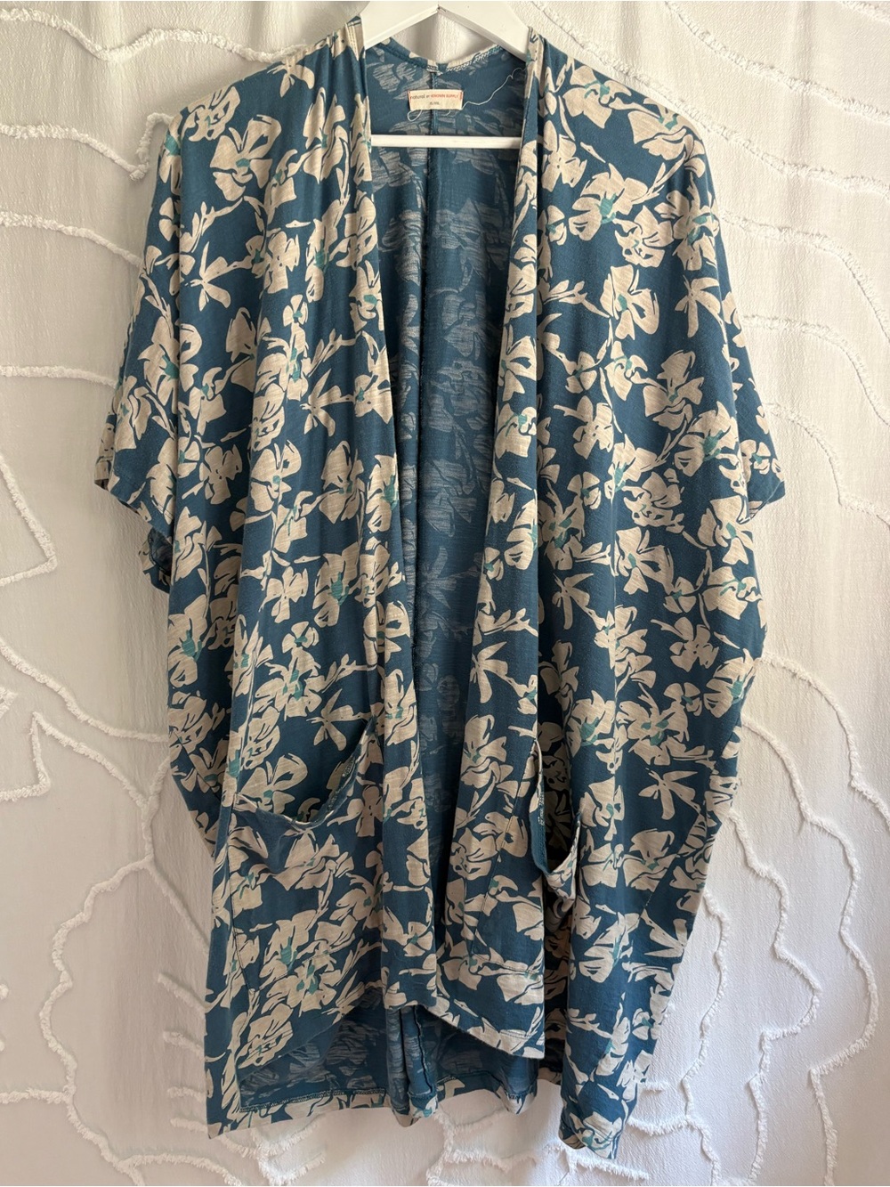 Natural Unknown Supply XL XXL Floral Kimono Duster Blue Boho Oversized